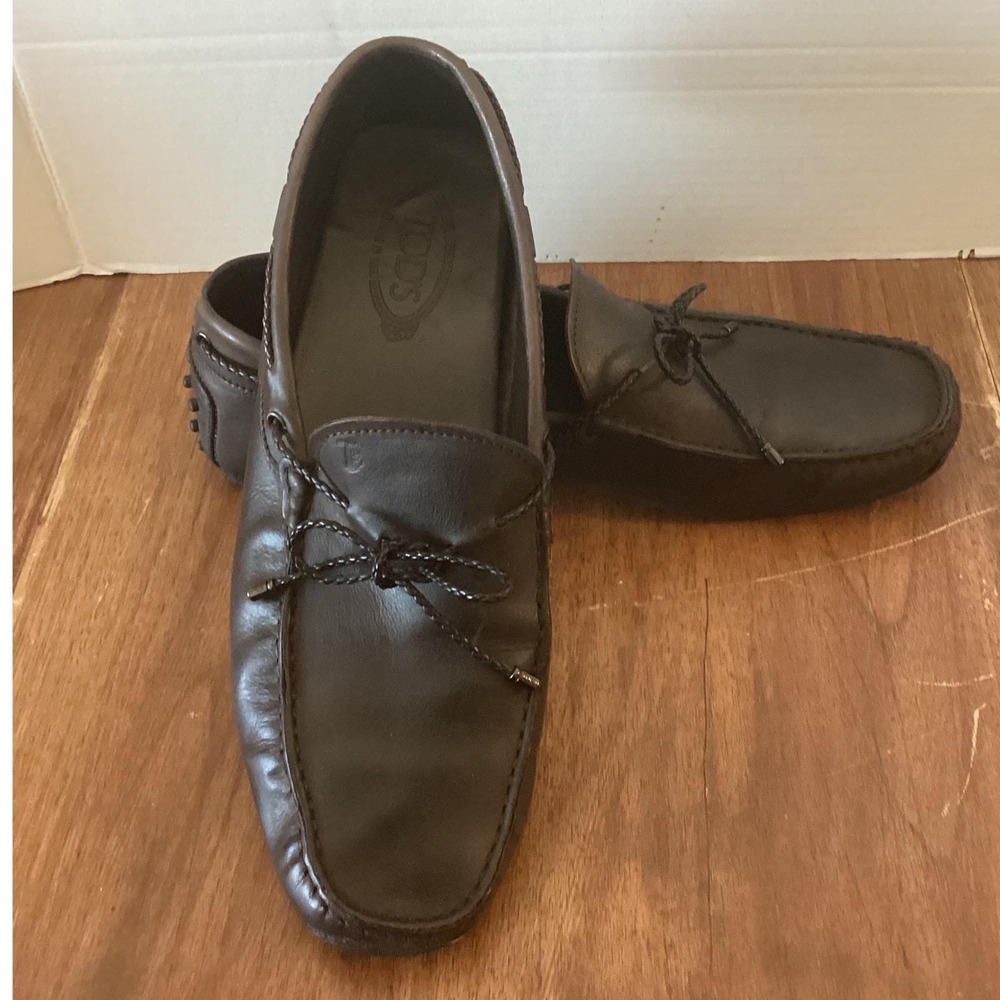 Tods Mens Gommino Driving Dark Brown Leather Lace Up Loafers Made in Italy 11